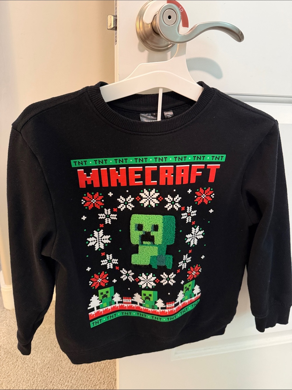 MAD Engine Black Minecraft Holiday Crew Sweatshirt with Green Creeper